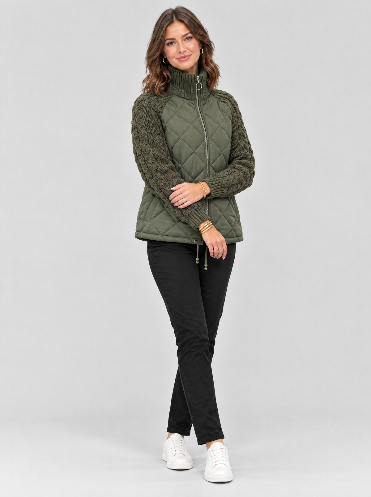 The Marlowe Knit Puffer Jacket in Dark Green