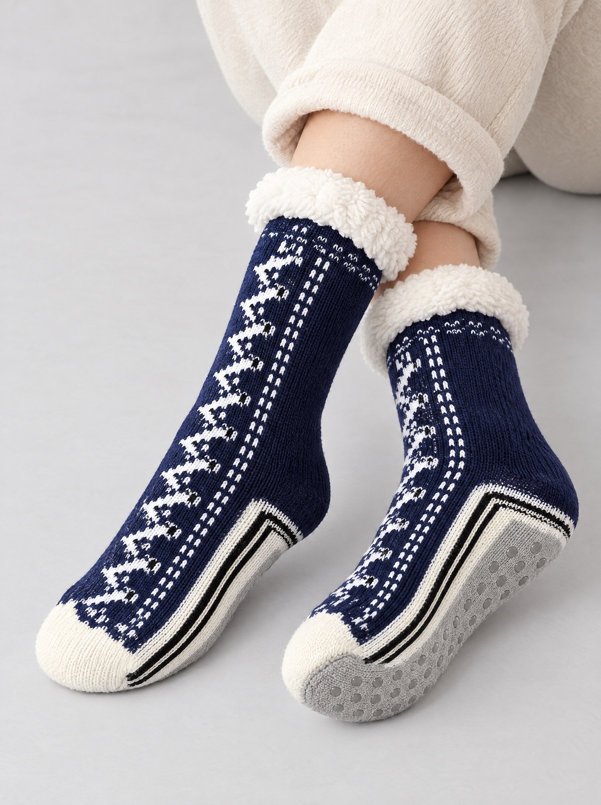 The Elsie Cosy Slipper Socks in Navy Blue
