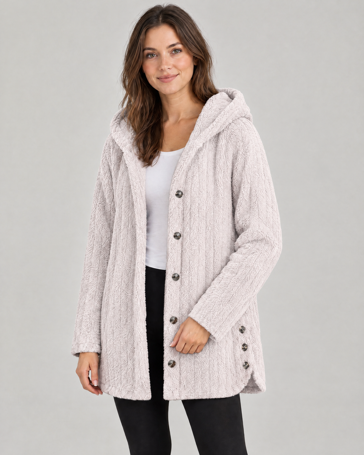 The Hazel Plush Hooded Jacket in Apricot