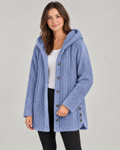 The Hazel Plush Hooded Jacket in Blue