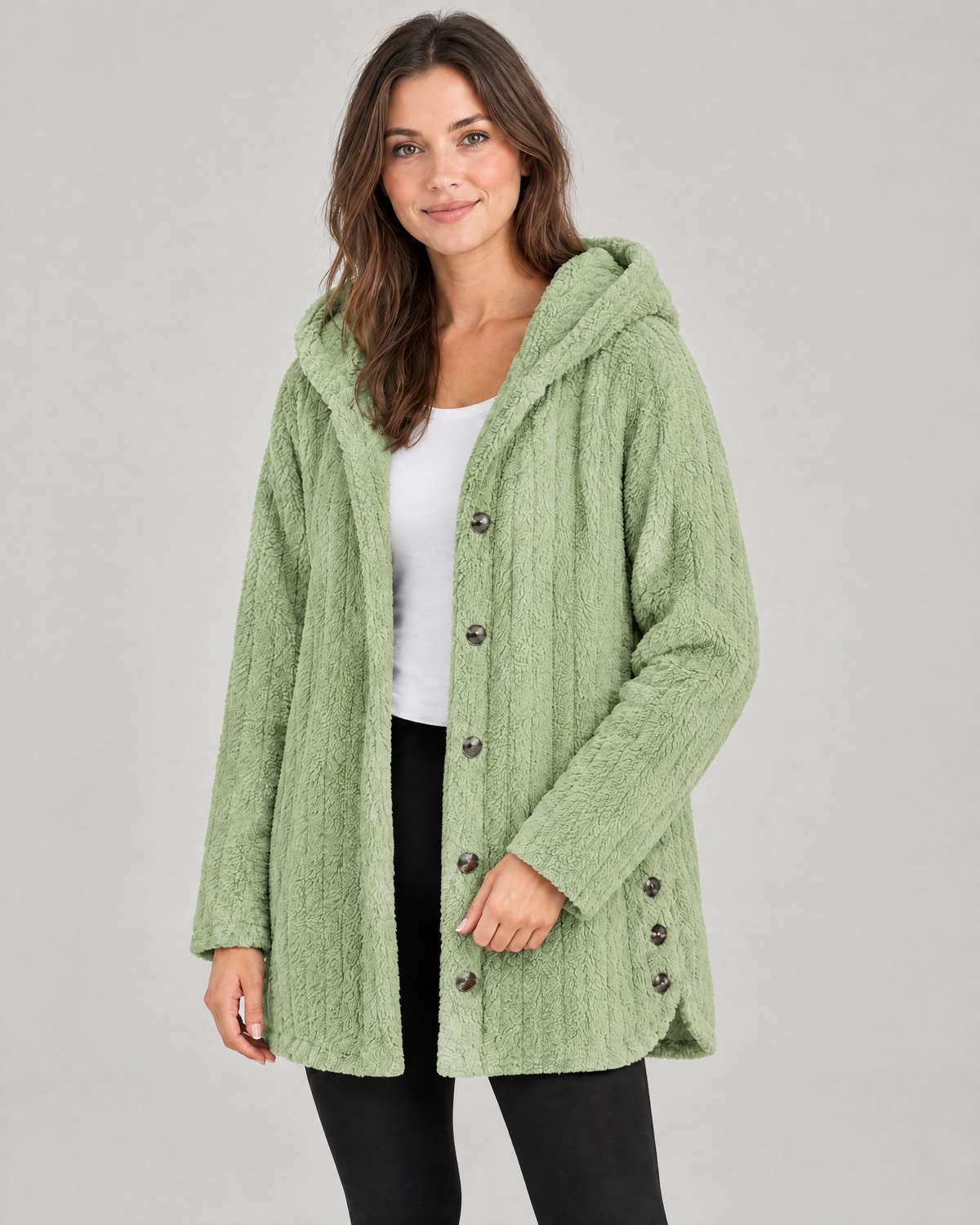 The Hazel Plush Hooded Jacket in Green