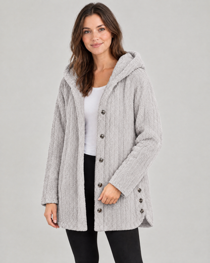 The Hazel Plush Hooded Jacket in Light Grey