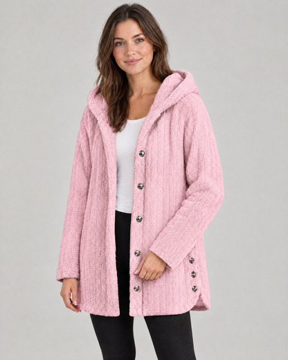 The Hazel Plush Hooded Jacket in Pink