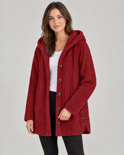 The Hazel Plush Hooded Jacket in Red