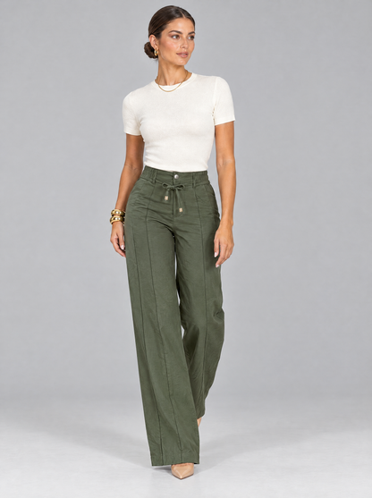 The Eliza Straight-Leg Trousers in Green