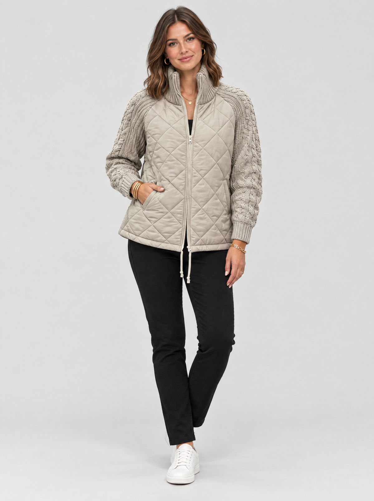 The Marlowe Knit Puffer Jacket in Khaki