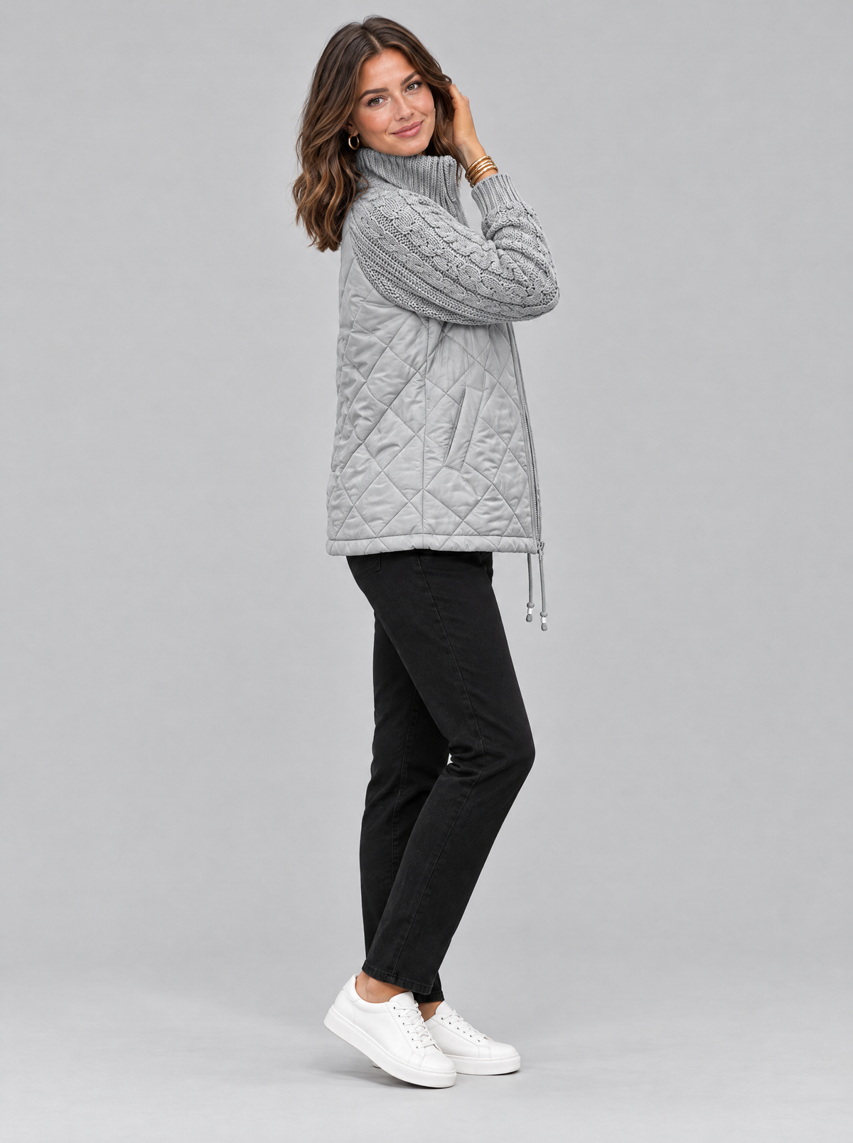 The Marlowe Knit Puffer Jacket in Grey