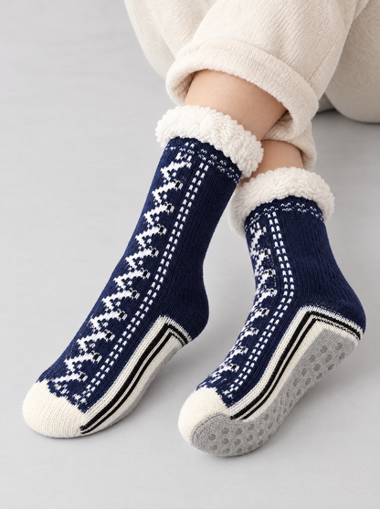 The Elsie Cosy Slipper Socks in Navy Blue