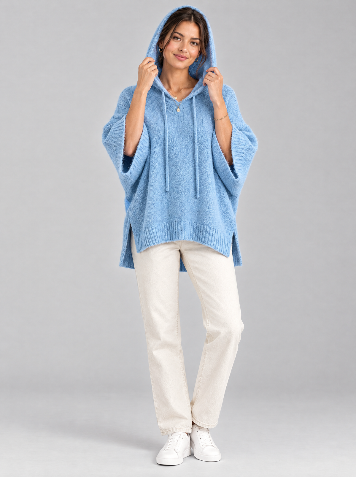 Maren Knit Hoodie in Sky Blue