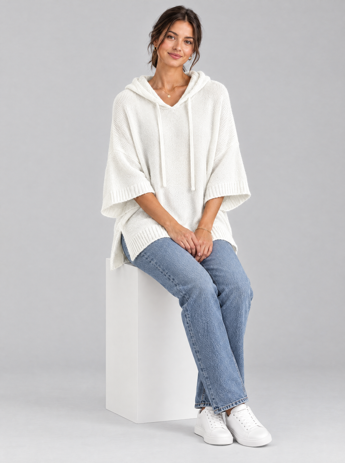 Maren Knit Hoodie in White