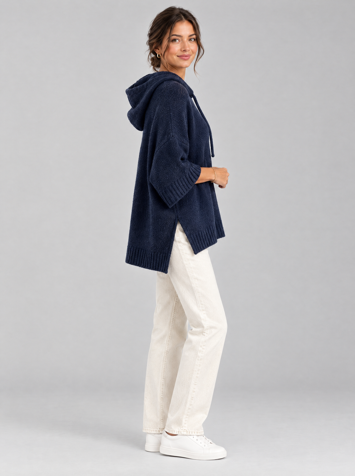 Maren Knit Hoodie in Navy Blue