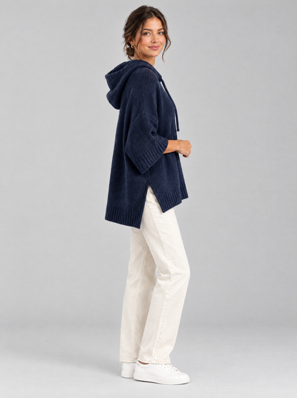 Maren Knit Hoodie in Navy Blue