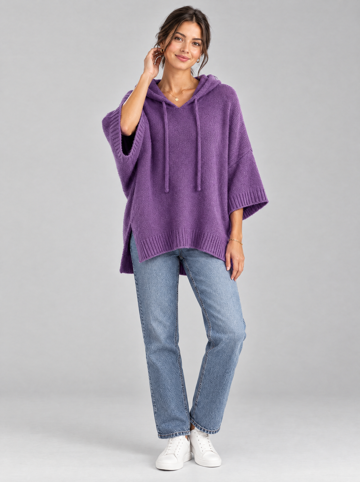 Maren Knit Hoodie in Purple