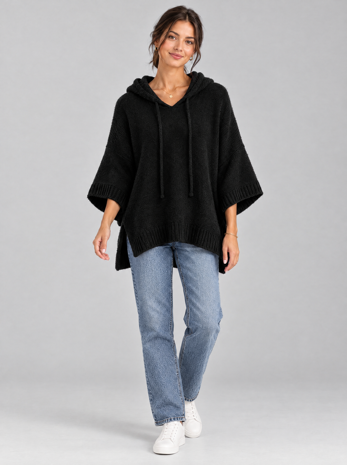Maren Knit Hoodie in Black