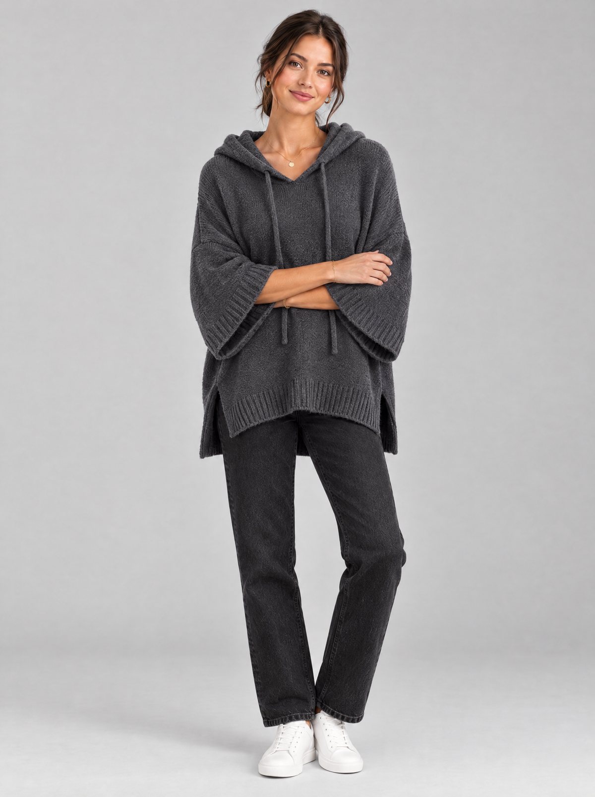 Maren Knit Hoodie in Grey