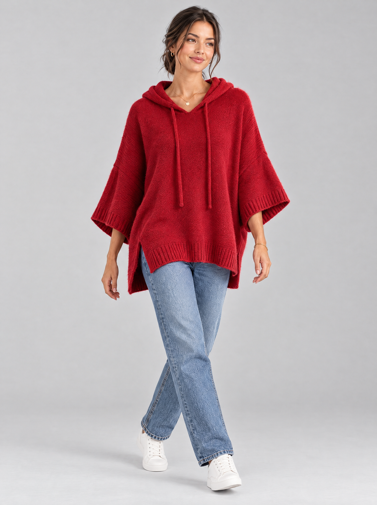Maren Knit Hoodie in Red