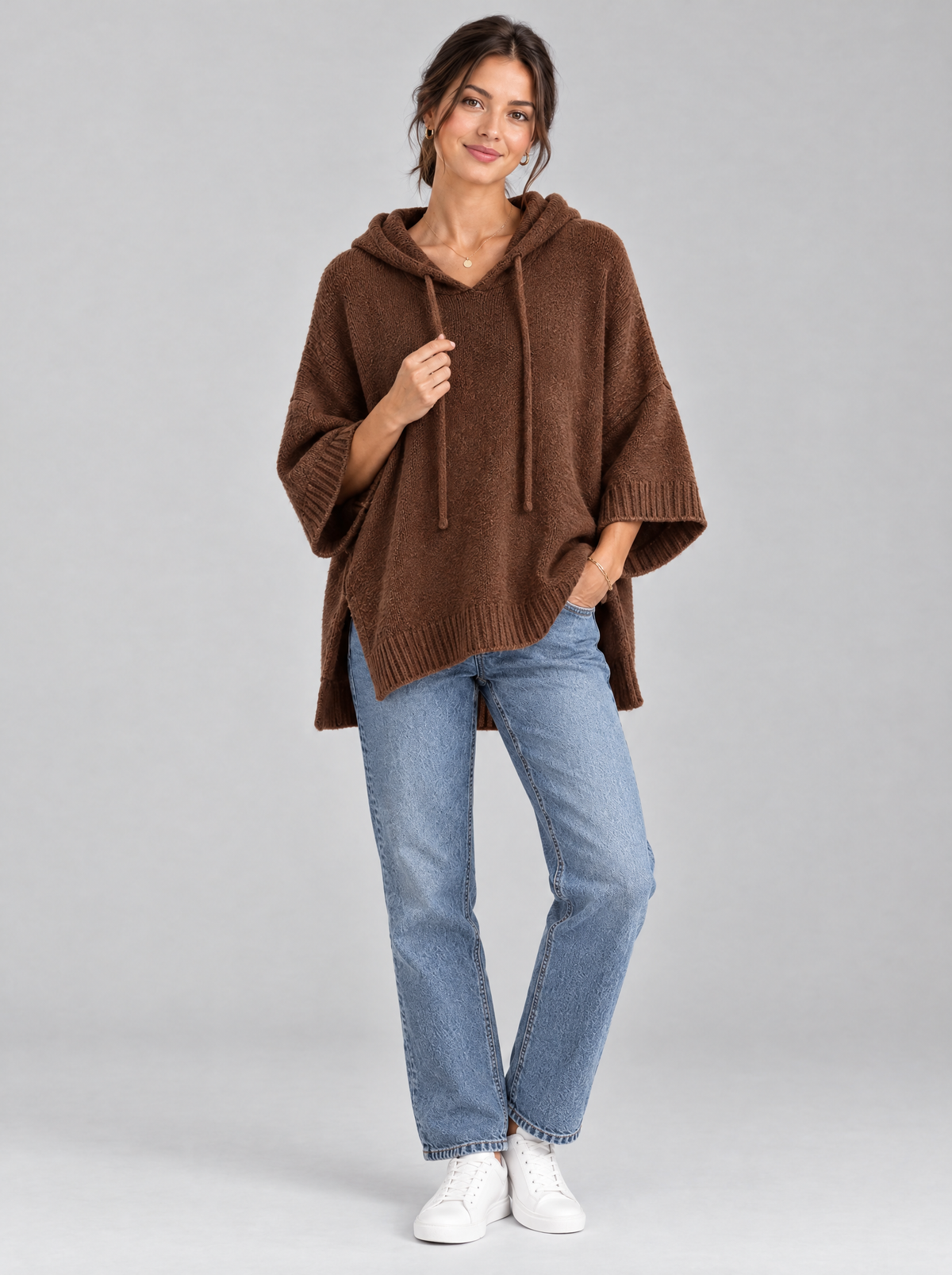 Maren Knit Hoodie in Brown