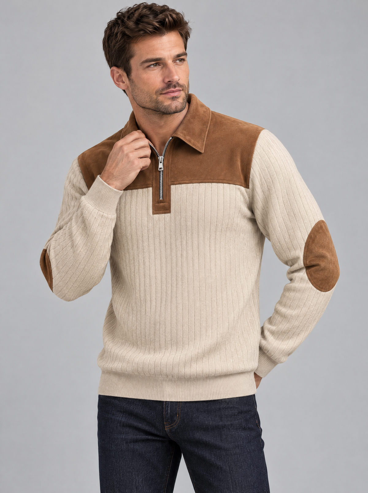 The Elliot Knit Sweater in Beige
