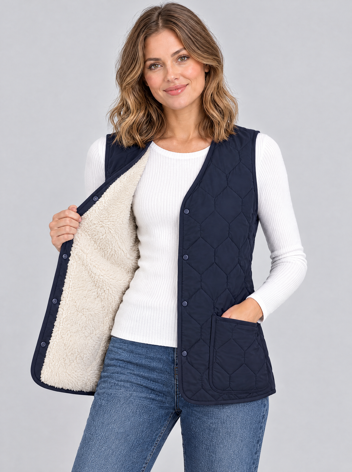 The Arden Quilted Vest in Dark Blue