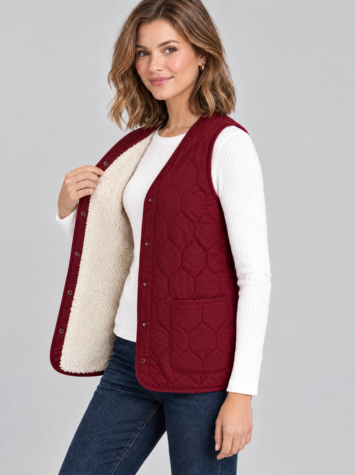 The Arden Quilted Vest in Burgundy
