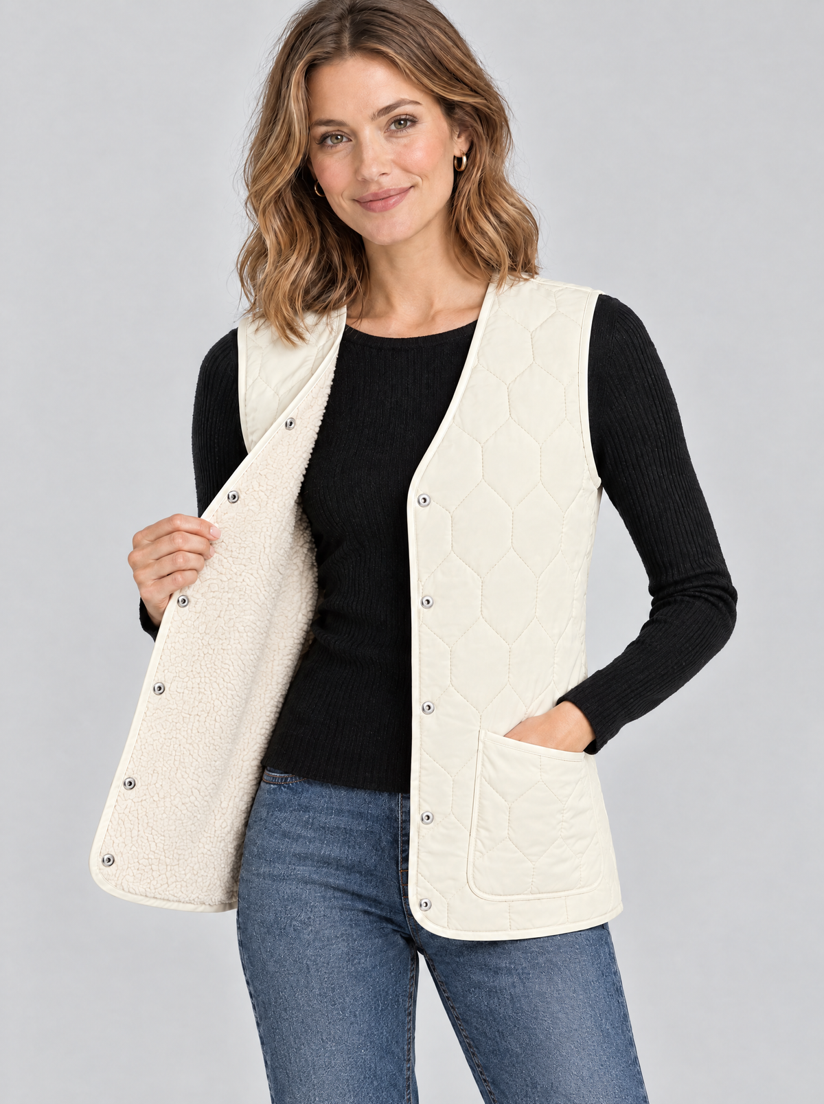 The Arden Quilted Vest in White