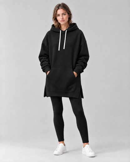 The Harlow Oversized Hoodie Dress in Black