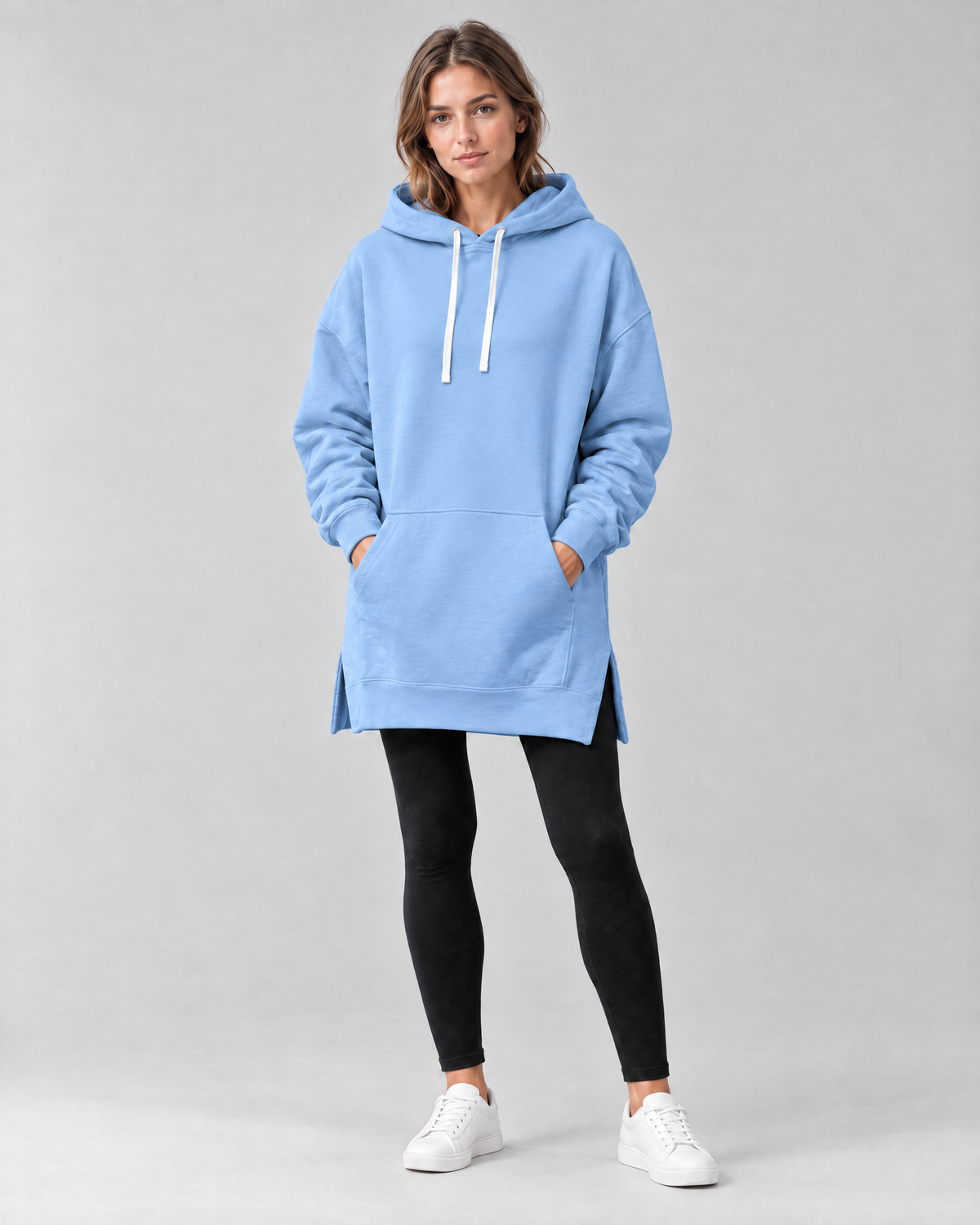 The Harlow Oversized Hoodie Dress in Baby Blue