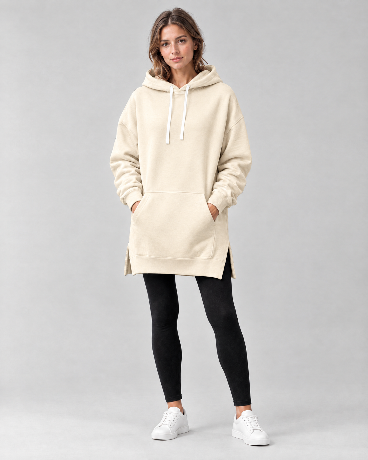 The Harlow Oversized Hoodie Dress in Cream