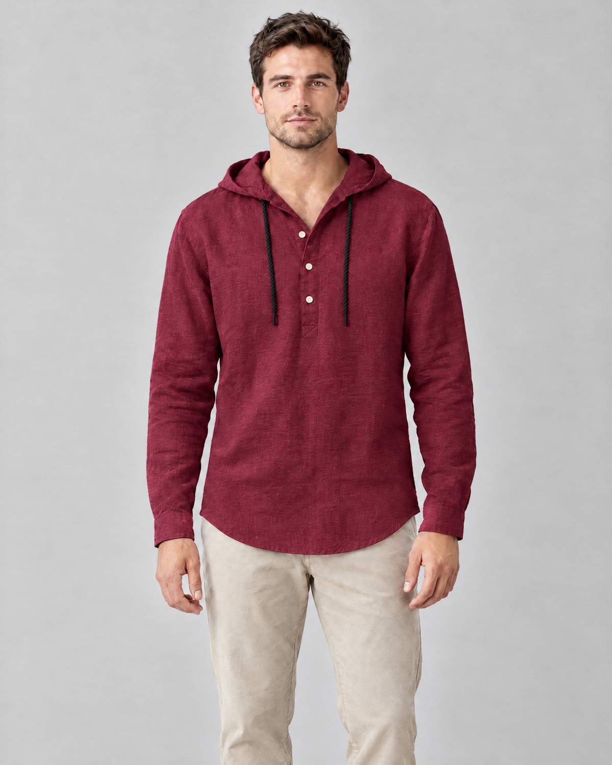 The Mason Hooded Shirt in Burgundy