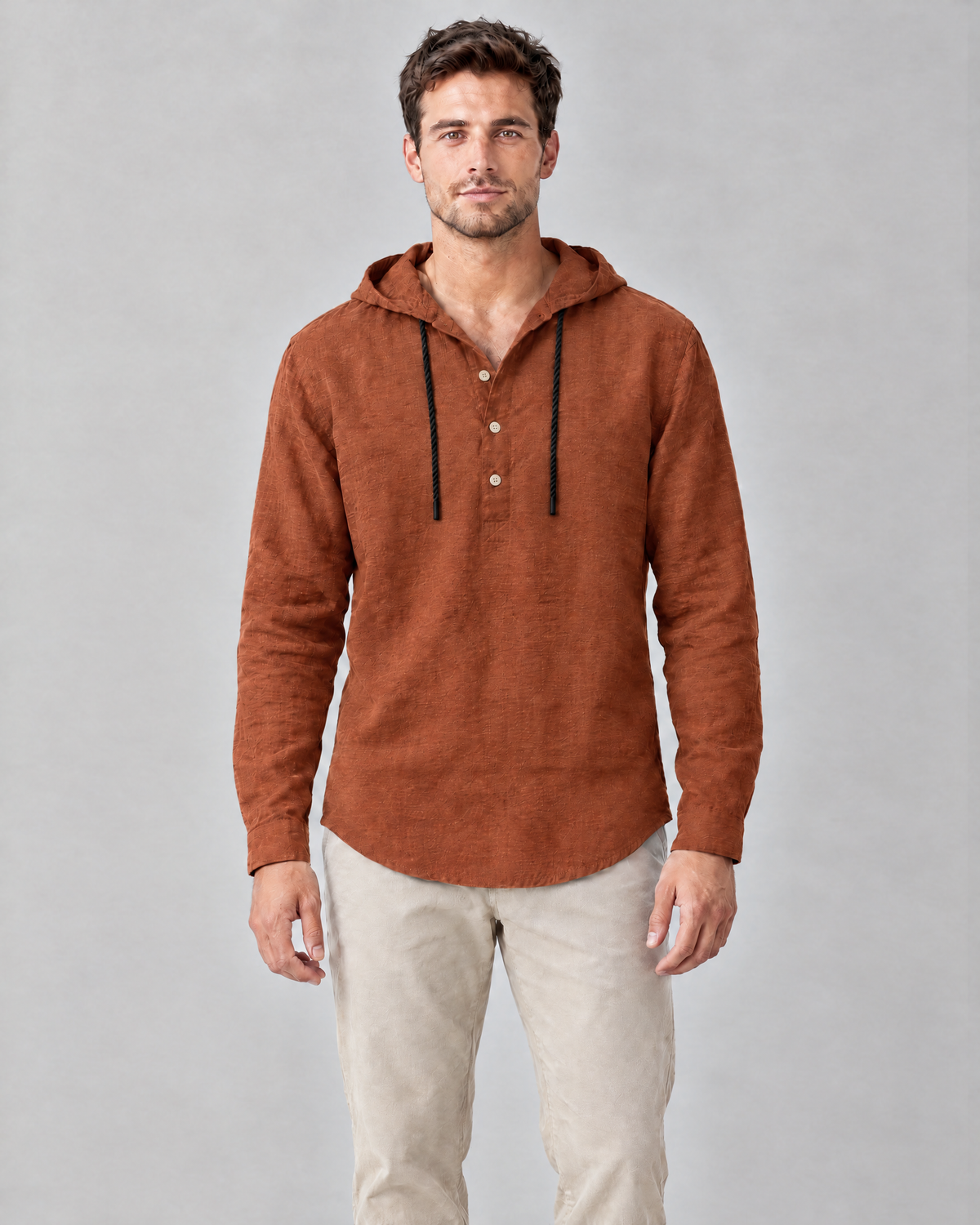 The Mason Hooded Shirt in Dark Orange