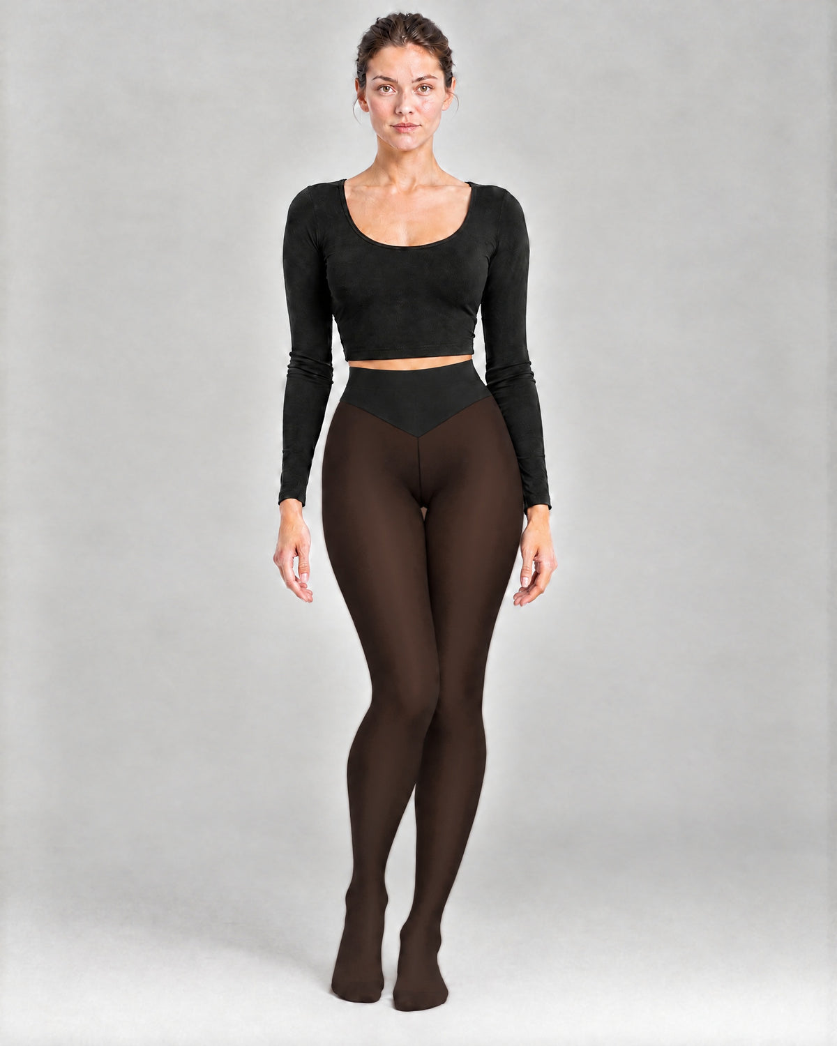 The Nora Sheer-Look Thermal Tights in Espresso