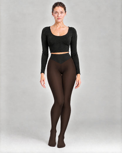 The Nora Sheer-Look Thermal Tights in Espresso