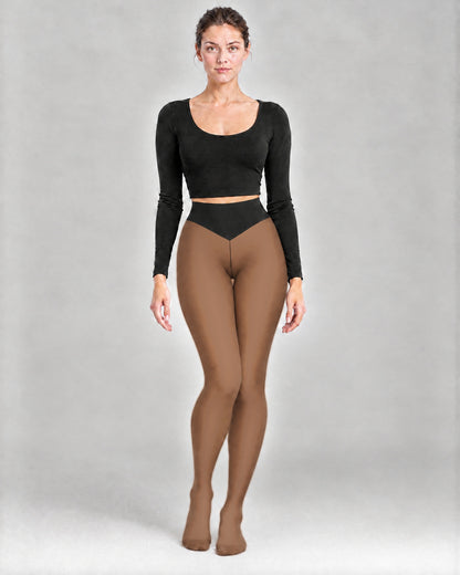 The Nora Sheer-Look Thermal Tights in Tan