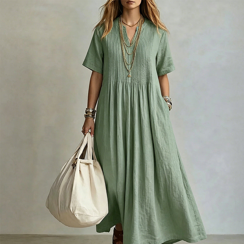The Elara Pleated Maxi Dress